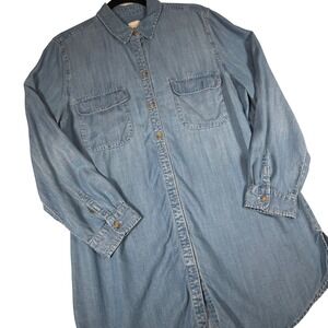 Chicos Womens Blue Tencel Lyocell Denim Tunic Shirt Button Down Size 2 L